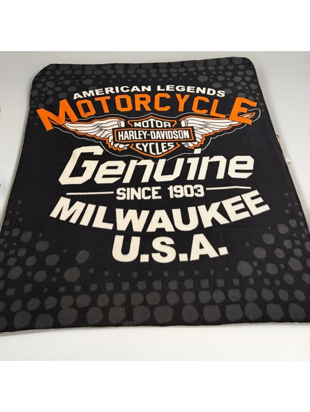 Harley Davidson Fleece Throw Bar and Sheild Black with White Wings 44